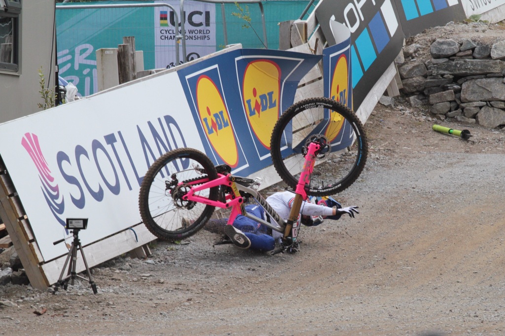 Tahnee Seagrave falls after hitting the barrier